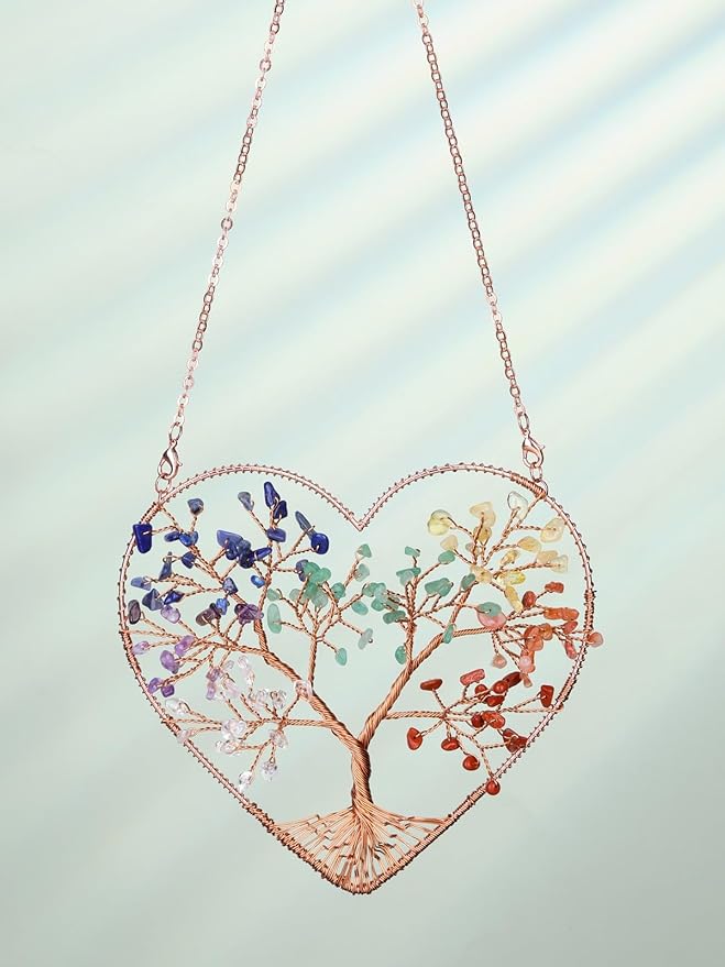Jovivi 7 Chakra Heart Crystal Tree Hanging Ornament Healing Crystals Stones Gemstone Room Bedroom Wall Home Yoga Decor for Feng Shui Meditation Christmas Tree Ornament