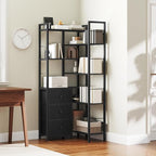 Corner Bookshelf, 7 Tier L-Shaped Bookcase with 3 Drawers, Storage Corner Shelf, Freestanding Tall Display Shelf, Industrial Style, for Living Room, Home Office, Black SJ10BB
