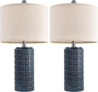 PoKat 24" Modern Ceramic Table Lamps Set of 2 for Bedroom, Blue Bedside Lamps for Night Stands, Farmhouse Desk Decor Nightstand Table Lamps for Living Room End Table Dark Blue