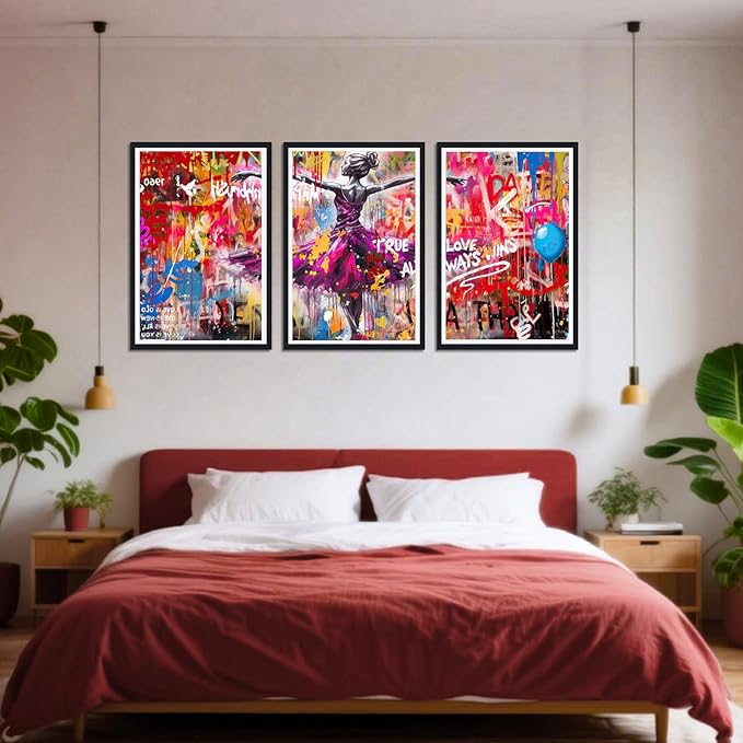 Novatique Banksy Canvas Wall Art Colorful Graffiti Wall Art Prints Pop Art Wall Decor Graffiti Poster Artwork for Living Room Bedroom,24" x 36" x 3pcs