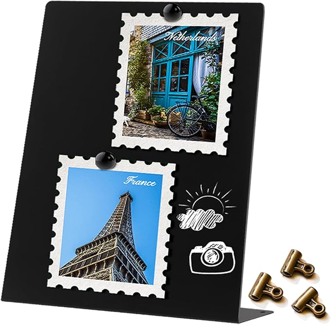 Magnetic Display Board - Desktop Metal Memo Board for Notes & Photos, 11x9.8 Inch Small Black Magnetic Bulletin Board, Includes Clips for Office, Room Decor (11 * 12.6inch, Count, 4)