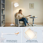 Scenekoy Rustic 68″ Tall Floor Lamp for Living Room Bedroom, Washed Blue Finish, Remote Control, 350º Adjustable Swing Arm, Smart LED Standing Lamp with Linen Shade, Decor for House Home Office