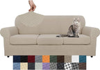 YEMYHOM Latest Checkered 4 Pieces Couch Covers for 3 Cushion Couch High Stretch Thickened Sofa Cover for Dogs Pets Elastic Slipcovers Living Room Furniture Protector (Khaki), 71"-91"(3 Cushions)