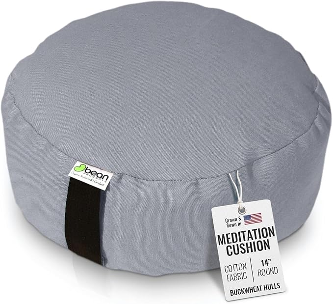 Bean Products Zafu Meditation Pillows for Sitting on Floor, Yoga Cushion, Cotton/Buckwheat Fill Yoga Pillow, Zafu Meditation Cushion, Zen Kneeling Prayer Pad- Made in USA - 14" Round - Stone Gray