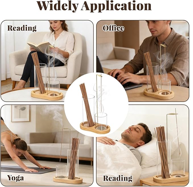 2-in-1 Glass Incense Burner with Ash Collector and Incense Stick Storage Upside Down Hanging Incense Holder, Anti-Splashing Design, Perfect for Meditation, Yoga, Spa, and Home Decoration