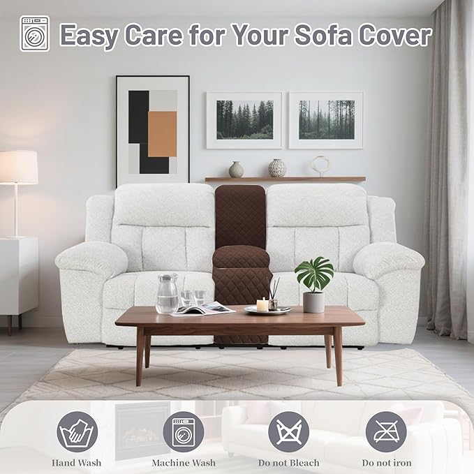 Reclining Sectional Couch Covers Velvet L Shape Recliner Sofa Middle Console Cover for Dogs Pets Washable Anti Slip 1 Additional Recliner Center Console Slipcovers (1 Console, Dark Brown)