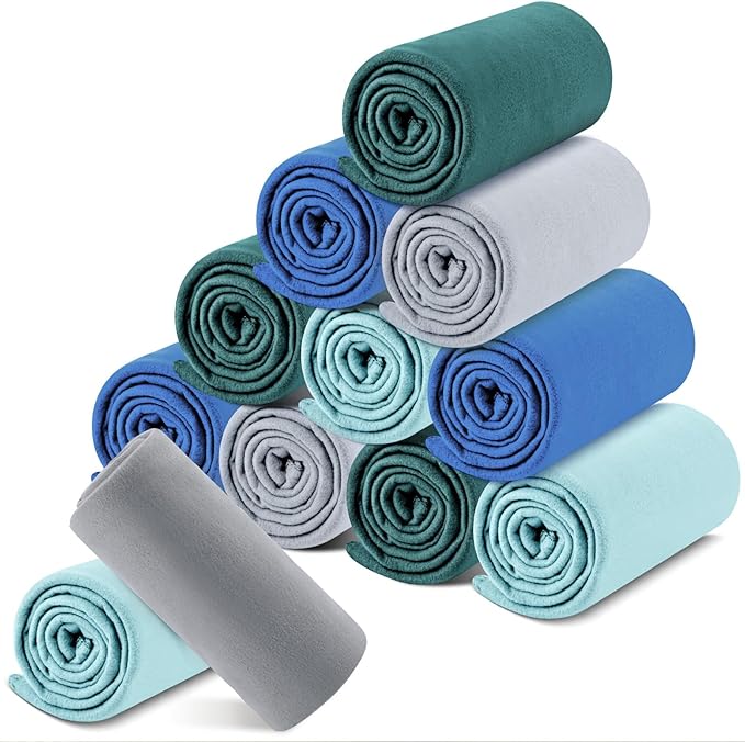Newwiee 12 Pcs Fleece Throw Blankets Bulk 50'' x 60'' Oeko-tex Standard 100 Certified Spring Outdoor Wedding Guest Blankets Lightweight for Sleepover Donation Lap Pet Sofa Home (Green Shades)