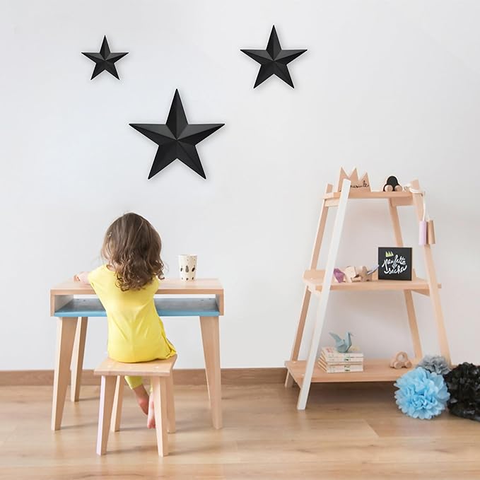 JoyEvy 6" 9”12"（3pieces Black Barn Star Wall Decor,Metal Stars Rustic Vintage Western Country Farmhouse Home Indoor or Outdoor Wall Decoration,Texas Stars for House Art Décor
