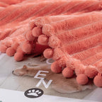 DISSA Fleece Blanket Queen Size – 71x80, Coral - Soft, Plush, Fluffy, Fuzzy, Warm, Cozy – Perfect Throw for Couch, Bed, Sofa - with Pompom Fringe - Flannel Blanket