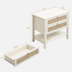 SICOTAS White Night Stand with Drawers and Storage Shelf - Large Nightstands Rattan Decor Boho Bedside Table Narrow Side Table for Bedroom, Small Space