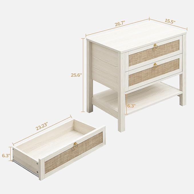 SICOTAS Nightstands Set of 2 for Bedroom, Bedside Tables with Drawer & Open Shelf, Modern Boho Nightstand Set for Master Bedroom