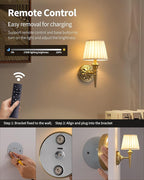 KDG Cordless Wall Sconces Set of 2, Small Wireless 5200mAh Rechargeable Battery Fabric LED Wall Lamps, Portables Lightings for Wall Painting, Living Room, Bedroom, Hallway, Gifts, Night Light (Gold)