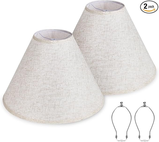 Large Beige Lamp Shades Set of 2, 6" Top x 16" Bottom x 10.8" High,Empire Fabric Lampshade for Table Lamps and Floor Lamps,Replacement Light Shade Cover, Linen Lamp Shades with Spider Fitter and Harp