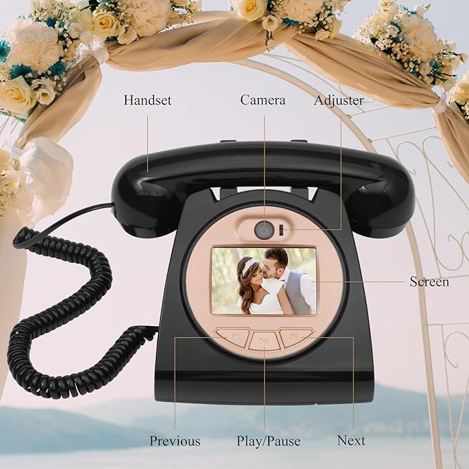 UKBW Video Audio Guest Book Wedding Phone, 1080P HD Video Audio Phone Guestbook, Preserve Your Special Occasions, Ideal for Wedding Bridal Shower, Birthday, Graduations, Baby Shower(Black)