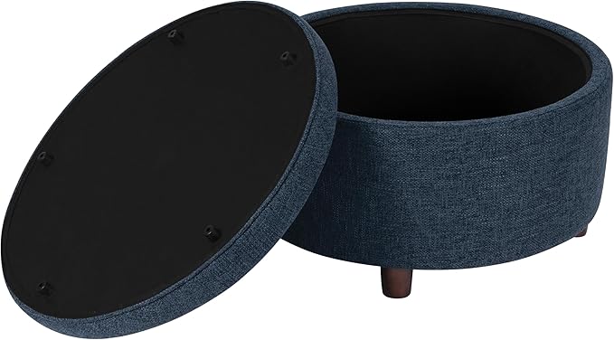 HomePop Round Storage Ottoman - Textured Navy