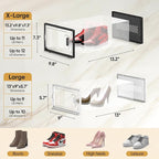 BALEINE 6 Pack Stackable Shoe Storage Boxes Fit Size 9, Thickened Clear Shoe Box Bins with Lids, Plastic Foldable Shoe Rack Organizer Sneaker Storage Containers (Large, White)