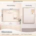 Keonjinn 48 x 36 In Brushed Nickel Bathroom Mirror, Rectangular Metal Framed Wall Vanity Mirror for Over Sink Square Corner Aluminum Alloy Modern Farmhouse Rectangle Silver Mirror(Horizontal/Vertical)