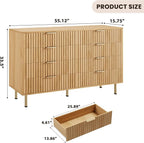GarveeHome 8 Drawer Dresser for Bedroom, Fluted 55 in Wide Modern Chest of Drawers with Deep Drawers, Wooden Dresser Organizer for Living Room, Hallway, Kids Room, Natural