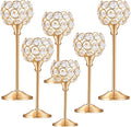 Crystal Metal Tealight Candlestick, Bling Bowl Candelabras, Tall Crystal Candle Holders Elegant Candle Centerpiece for Dining Table Wedding Home Mantel Decor(Golden, 2 Sets(6 Pcs))