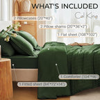 MUXHOMO 7 Pieces California King Comforter Set, Seersucker Bed in a Bag Cal King Size, All Season Luxury Bedding Set with Comforter, Flat Sheet, Fitted Sheet, Pillowcases & Shams, Dark Green