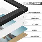 Vittanly 8x10 Picture Frames Set of 9, Display 5x7 Pictures with Mat or 8x10 without Mat, Photo Frames for Wall or Tabletop with Plexiglass, Engineered Wood, Black&Brown&Distressed White