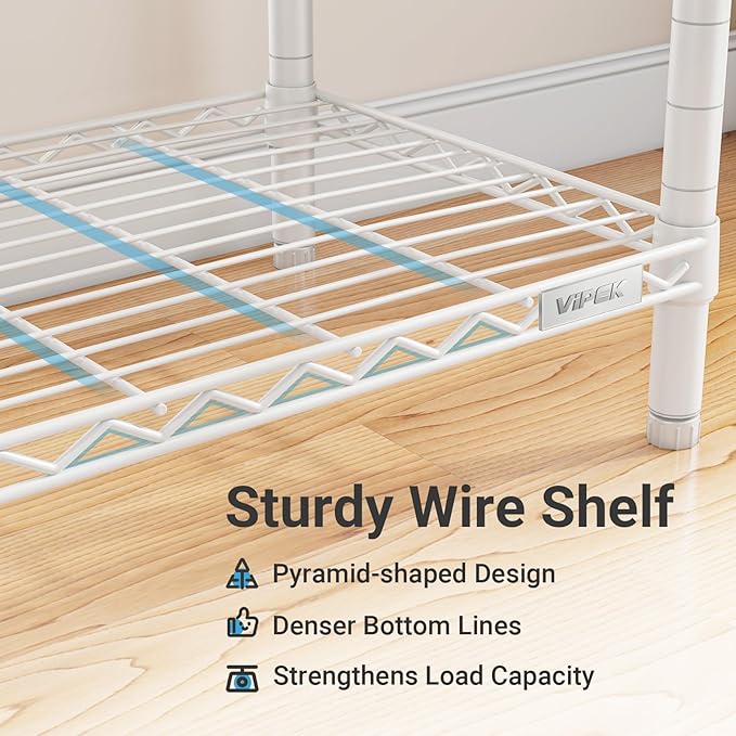 VIPEK R2 Heavy Duty Rolling Garment Rack 3 Tiers Adjustable Clothes Racks with Double Rods & Hooks, Freestanding Wardrobe Closet Storage Rack Metal Clothing Racks for Hanging Clothes, White