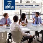 Sturdy Conference Table with Cable Management Grommets Modern Rectangle Office Meeting Table with Wood Tabletop and Metal Frame & Legs- Easy Assembly Boardroom Table (White Marble, 8 Foot)