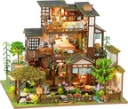 DIY Miniature House Kit with LED Lights, Bamboo Spring Courtyard Wooden Mini House Building Kit for Adults & Teens, Creative Crafts for Women, Friends & Hobbyists