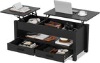 IDEALHOUSE 47.2" Coffee Table with Storage, Multi-Function Lift Top Coffee Table with Wooden Lift Tabletop, 2 Drawers and Hidden Compartment, Central Table for Living Room Home Office, Black