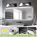 OKELI 2 Light Black Bathroom Vanity Light Over Mirror Modern LED Dimmable Bathroom Light Fixture Black 350° Rotatable Lamp Head 16W 6000K Cold White ETL Listed