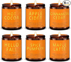 Fall & Christmas Candles, Soy Candles Set - 7Oz * 6 Pack, Holiday/Birthday/Christmas Gifts for Women & Men, Autumn Scents of Hello Fall/Spice Pumpkin/Apple Cider/Hot CocoaCinnamon & Cedar/Maple Latte