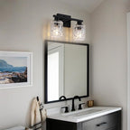 2 Light Matte Black Bathroom Vanity Light Over Mirror, Modern Vanity Lighting with Crystal Glass Shade, Wall Mount Bathroom Light Fixtures, E26 Base