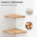 Corner Shelves, Floating Corner Shelf, Set of 2 10inch Solid Oak Wood Corner Wall Shelves, Round End Wall Mount Display Shelf with Wire Hole for Bedroom Kitchen, Living Room