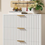 GarveeHome Fluted 5 Drawer Dresser for Bedroom, 48 in Tall Modern Chest of Drawers with Deep Drawers and Wide Top, Wooden Dresser Organizer for Living Room, Hallway, Kids Room, White