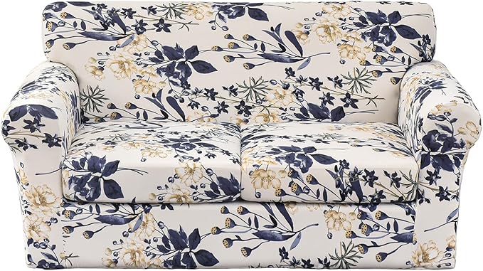 KRFOONN 3 Piece Stretch Sofa Couch Covers for 2 Cushion Couches Printed Sofa Loveseat Slipcover with 2 Separate Seat Cushion Covers Washable Sofa Slip Covers Furniture Protector (Loveseat, 27), Medium