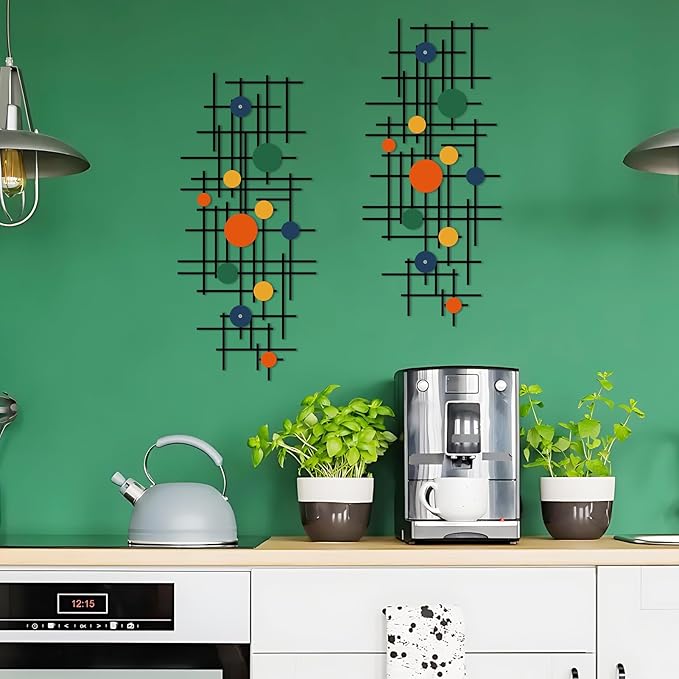 ruelen Set of 2 Minimalist Geometric Wall Decor - Modern Metal Wall Art for Living Room, Bedroom & Office – Abstract 3D Design in Bright Colorful Style