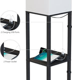 SUNMORY Shelf Lamp with Remote Control, Stepless Color Temperature & Dimmable, Floor Lamp with Shelves with 2 Usb Charging Ports and 2-Hole Socket, Solid Wood Tall Lamps for Living Room, Bedroom，Black