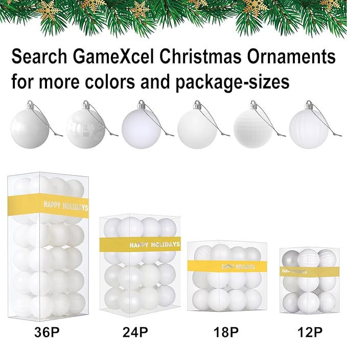 White 3.2" Large Christmas Balls - Christmas Tree Decoration Ornaments Shatterproof Hanging Balls for Birthday Halloween Holiday Wedding Decorations Set of 18pcs