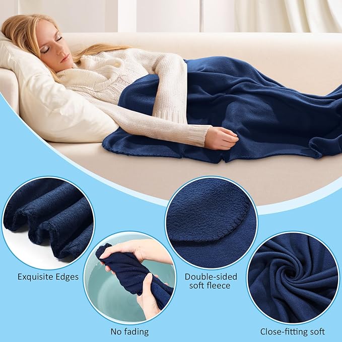 Newwiee 6 Pack Fleece Blankets Bulk 50 x 60 Inch Double Sided Ultra Soft Fleece Throw Blankets Bulk Lightweight Warm for Airplane Home Office Wedding Gifts Outdoor Use (Navy Blue)