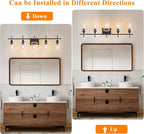 Modern Glass Vanity Light Fixture,5 Light Industrail Black Metal Vanity Light for Bathroom Bedroom Living Room