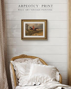 ARPEOTCY Gold Framed Canvas Wall Art, 11x14 Inch Vintage Equestrian Fox Hunting Painting, Classic Horse and Rider Artwork, English Country Hunt Decor for Living Room, Office, or Study