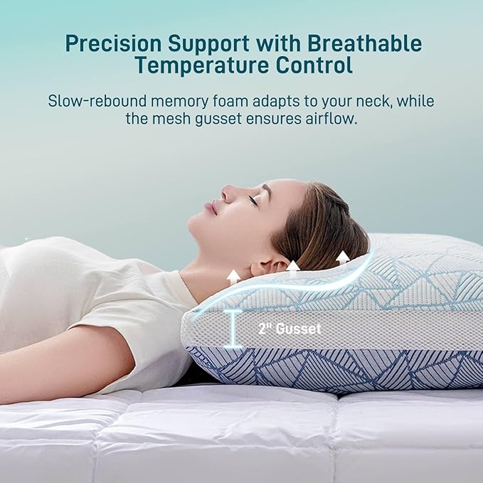 Shredded Memory Foam Cooling Soft Bamboo Viscose Pillow Adjustable Hypoallergenic Hotel Quality Pillow for Stomach, Back or Side Sleeper, Oeko-TEX Certified Queen Size