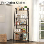 BON AUGURE Industrial 5 Tier Ladder Bookshelf, Wood and Metal Ladder Shelf Bookcase, Farmhouse Leaning Shelves for Living Room (Vintage Oak)