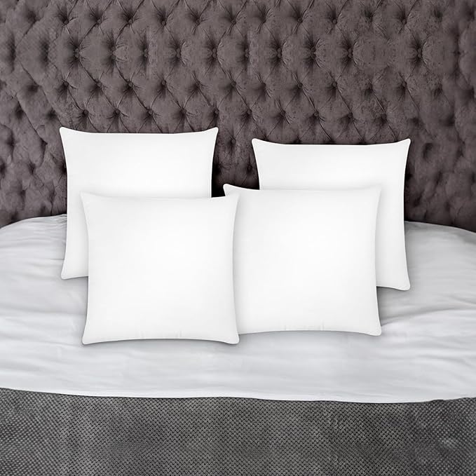 Covers & All Throw Pillow Inserts Only Pack of 4, Durable Soft Square 18 x 18 Inches 65 GSM Non-Woven Fabric with 15D Silicon Fiber Filling, Universal uses for Home Decor Office Indoor Outdoor