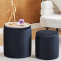 Round Ottoman with Storage Set of 2-Upholstered Velvet Vanity Stool for Makeup Multifunctional Ottomans Coffee Table Padded Seat Foot Rest for Living Room&Bedroom (Black-Upgrade Taray Lid)
