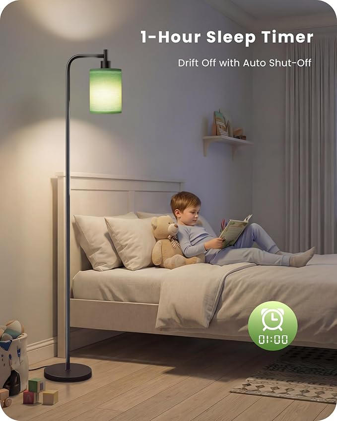 Dimmable Floor Lamp for Living Room with Remote and Foot Switch, Modern Standing, Corner Lamp,10W Bulb 3 Color Temperatures, for Bedroom, Office, Corner, ETL Listed, Black and Green J19LD05