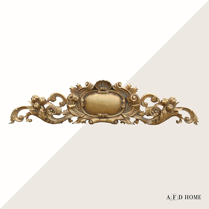 Royal Scroll Gilt Crest Pediment, Vintage Decor with Gold-Leaf Finish, 50 Inches Wide