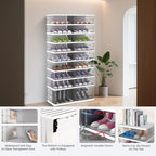 FAHKNS Foldable Shoe Rack,Portable Shoe Organizer Storage Cabinet with Magnetic Clear Door,No Assembly for Entryway Living Room and Bedroom 9 Tiers 16 Pairs