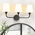 Kvhilw Bathroom Vanity Light, Matte Black Bathroom Light Fixtures, 3-Light Lighting Fixtures Over Miror, Modern Wall Sconce with Flared White Fabric Shade, E26 Socket(ETL Listed)