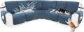Recliner Sofa Covers 100% Waterproof Velvet L Shape Recliner Couch Covers for Dogs Pets Washable Anti Slip Recliner Slipcovers with Pockets (5 Seat Sofa with 2 Console, Dark Blue)